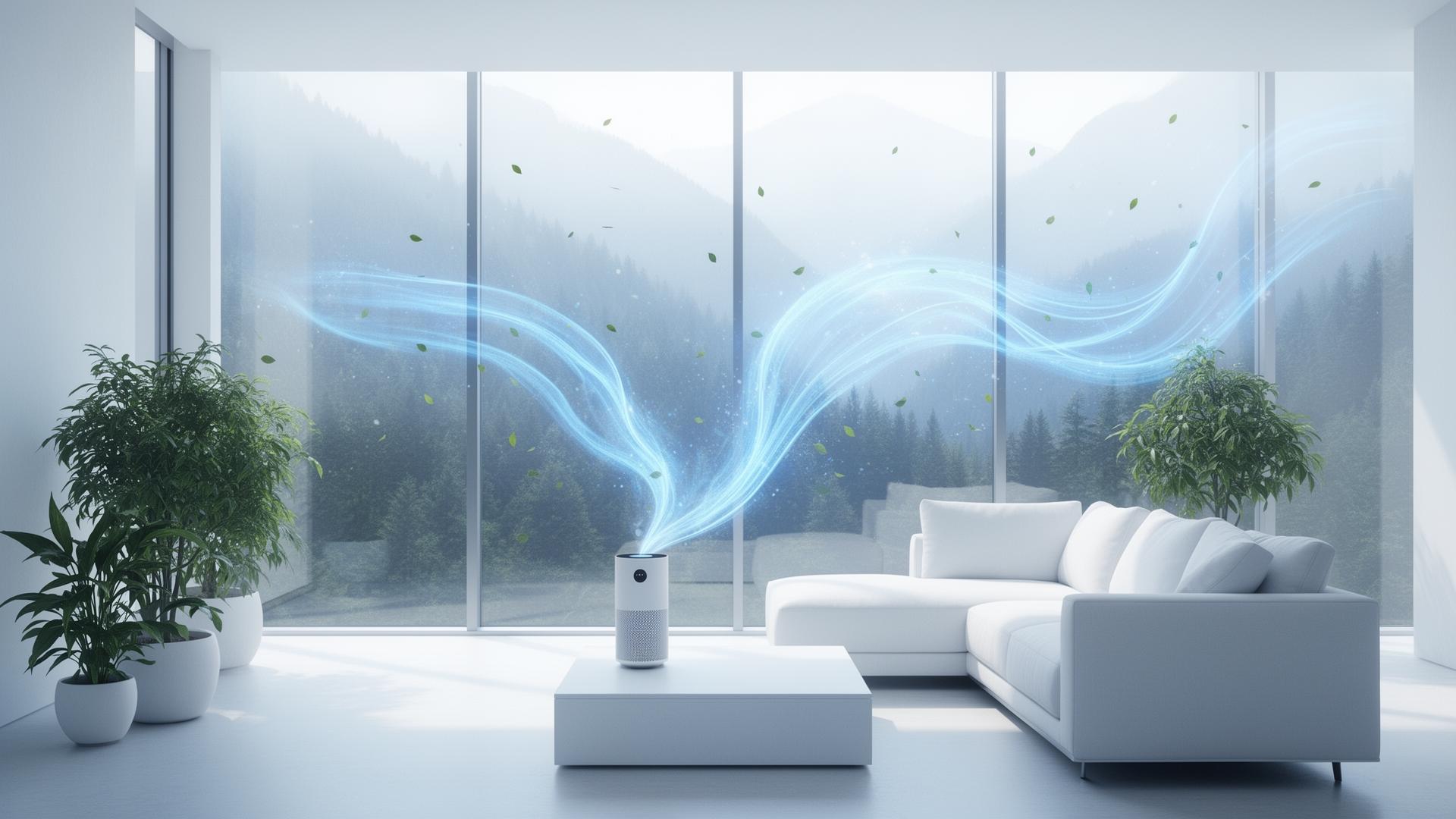 Modern Scandinavian interior with airflow visualisation